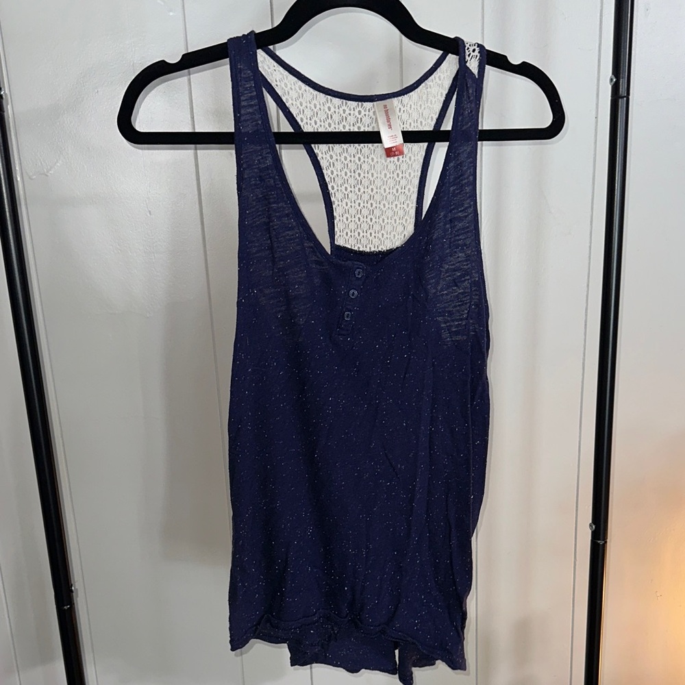 No Boundaries Dark Blue Tank Top with Crochet Detail
